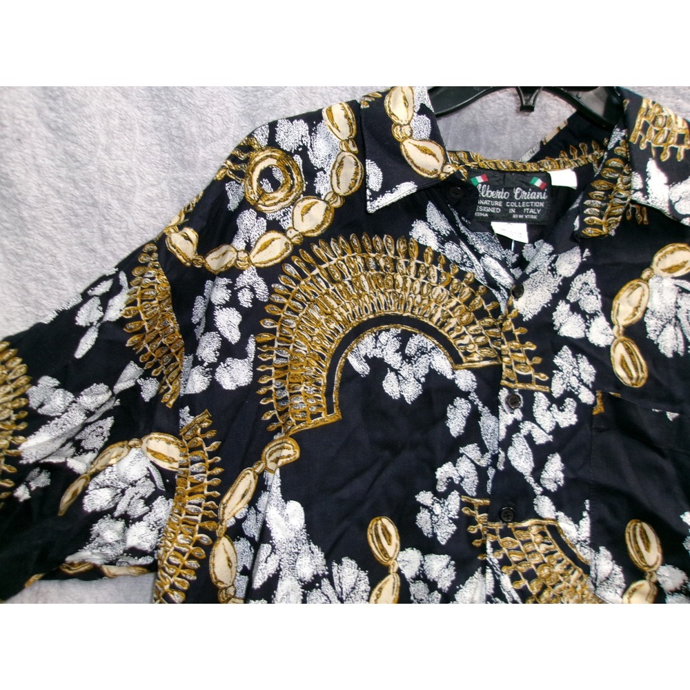 Alberto Oriani Signature Collection Mens Black Gold White Short Sleeve Shirt, L - Picture 5 of 8